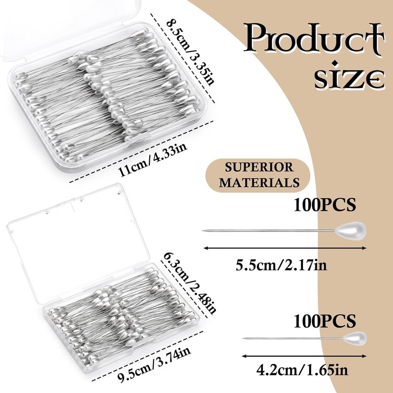 Kogyxe 200 Pcs Corsage Pins, 2 Styles Boutonniere Pins, White Straight Head for DIY Decoration, Wedding, Jewelry Flower Decoration - Image 2